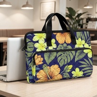 Sac pour ordinateur portable matelassé à motif floral botanique hawaïen, marque privée, pour ordinateur de 14 à 16 pouces, avec poignées et bandoulière