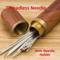 Tube de rangement pour aiguilles à coudre à la main, étui à cure-dents en bois, support d'aiguilles en bois d'ébène et bois de rose pour artisanat du cuir DIY