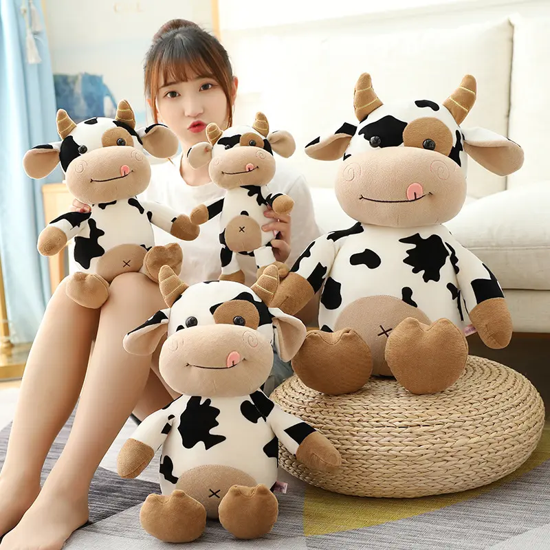 売れ筋のもの眠っている動物人形ぬいぐるみ動物シミュレーション雄牛のおもちゃ赤ちゃんの子供のためのリアルな茶色の白いおもちゃ牛のぬいぐるみ