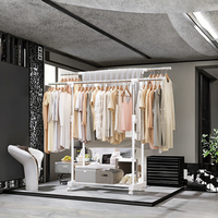 Porte-vêtements moderne mobile à double tringle en métal, télescopique et réglable en hauteur, pour intérieur et extérieur, séchoir à linge pour balcon et porte-manteau pour salon