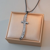 Collier pendentif religieux en acier inoxydable plaqué platine, motif sabre Zulfiqar, calligraphie musulmane islamique arabe