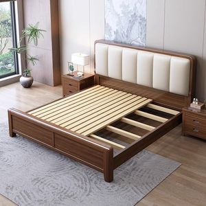 Cama Moderna Minimalista Tapizada de Madera Maciza de 1.8m con Doble Espacio de Almacenamiento, Cama Matrimonial para Recámara Principal - Product Image 4