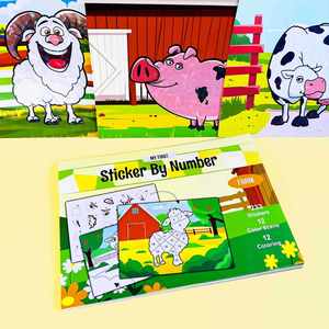 Libro de pegatinas para colorear sin ensuciar para niños y niñas, 12 piezas, actividades, arte, regalos de cumpleaños, manualidades, animales de granja, manualidades con láminas para niños - Product Image 1