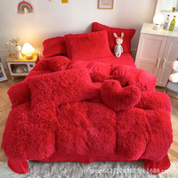 Ensemble de literie d'hiver épais et chaud, velours de lait cristal corail, drap de lit double face, housse de couette, taie d'oreiller, ensemble de literie