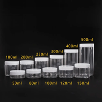 Pot cosmétique en plastique PET transparent à large ouverture avec couvercles pour crème, disponible en 100 ml, 120 ml, 200 ml, 250 ml, 500 ml, 1000 ml