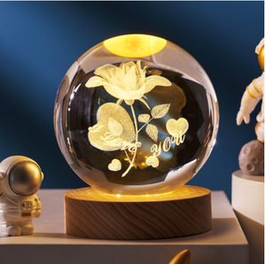 Recharge USB Art jour de Noël Floral 3D pissenlit lune boule de cristal <span class=keywords><strong>veilleuse</strong></span> avec base USB vente en gros - Product Image 3