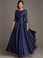 Robes de soirée classiques modernes LY-PD0219, robes de fête, sequins, satin, coupe A, manches longues, col rond, jupe longue élégante