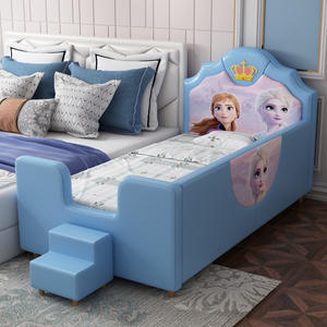 Cama de madera maciza de diseño para bebé con combinación de costuras de barandilla de seguridad Cama de cuero Parachoques pequeño Cama de cuna para bebé - Product Image 2