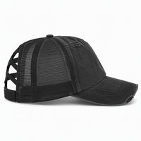 Nouvel arrivage transfrontalier Casquette de baseball 6 panneaux en maille, élastique, pour femme, avec ouverture pour queue de cheval croisée, tressée, version légère d'été, pour adultes