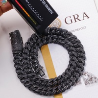 Collier en argent S925 avec diamants noirs, 2 rangées, 10 mm-12 mm, moissanite, chaîne cubaine hip-hop pour homme, panthère noire pour bijoux de mode