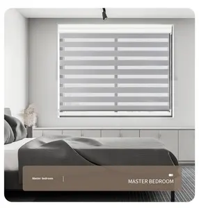 حجم مخصص التلقائي ظلال الأسطوانة بمحركات التعتيم الستائر الكهربائية حمار وحشي النسيج نمط أفقي للنوافذ المدمج في - Product Image 4