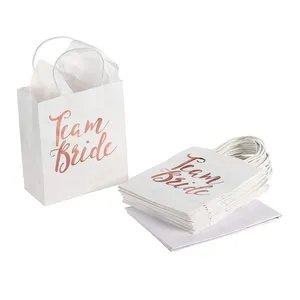 热卖团队新娘玫瑰金，带把手纸制礼包，用于新娘淋浴单身派对