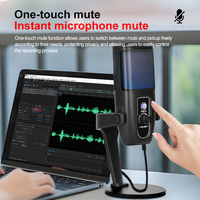 USB-Kondensatormikrofon für Live-Streaming, Gesang, Rauschunterdrückung mit Stummschaltung, Gain-Monitoring, Plug-and-Play