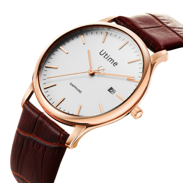 Utime 316L Stainless Steel Case Sapphire Glass Slim Fashion Design Genuine Leather Customization Factory Directly