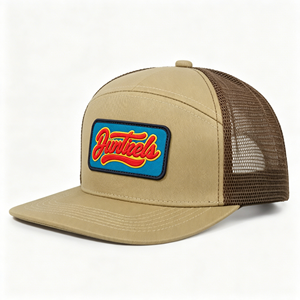 Casual Richardson Style Trucker Cap <b>Flat</b> Bill Khaki Front Brown Mesh Custom Logo Patch Outdoor <b>Hat</b> - Product Image 3