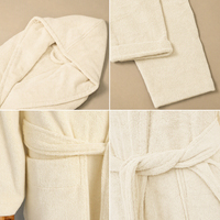Peignoir en coton éponge style kimono, col beige, épais et moelleux, pour la maison et le spa, avec ceinture, pour femme, directement de l'usine