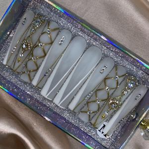 <span class=keywords><strong>Faux</strong></span> <span class=keywords><strong>ongles</strong></span> de luxe nude abstraits à presser, longs forme cercueil, faits main, réutilisables, motif tourbillon 3D, avec <span class=keywords><strong>colle</strong></span>, pour mariage, fête, usage quotidien, MOQ 1 - Product Image 6