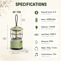 Haut-parleur de camping avec lumière LED 5W, mini lampe de chevet portable en plastique, lumière LED colorée, lampe de chevet, haut-parleur