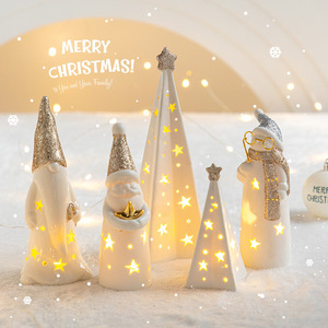 Glowing Ceramic <b>Christmas</b> Ornament LED Star Cutout Night Light Santa Gnome Desktop Table Lamp Home Holiday Decor Gift - Product Image 1