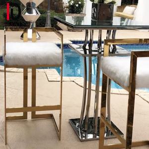 Tapa de cristal de oro bar, con marco de acero inoxidable mesa de cóctel de fiesta - Product Image 4