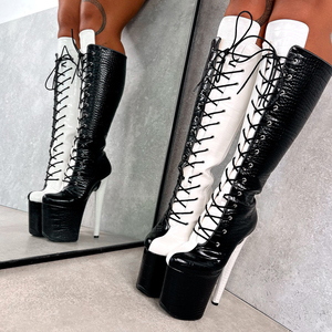 Scarpe con Tacco Alto da 20 Centimetri in Patchwork Bianco e Nero per Pole <span class=keywords><strong>Dance</strong></span> e Scarpe Romantiche per Pole <span class=keywords><strong>Dance</strong></span>, Bestseller - Product Image 1