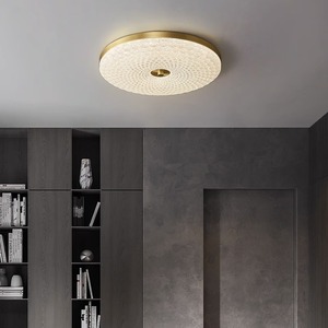 Plafonnier de chambre à coucher moderne minimaliste tout en cuivre, luminaire nordique ultra-fin de luxe avec cristal chaud pour bureau, chambre principale - Product Image 1