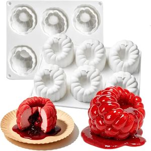 Moule à gâteau en silicone antiadhésif LFGB Platinum sans BPA, 6 cavités en forme de framboise, pour mousse au chocolat - Product Image 1