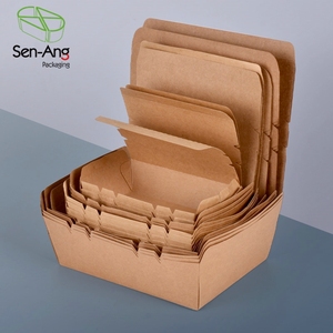 SenAng03 In Stock Take Away Lunch Boxes Fast Food Packaging Kraft Square Paper Box Tea Packing Box