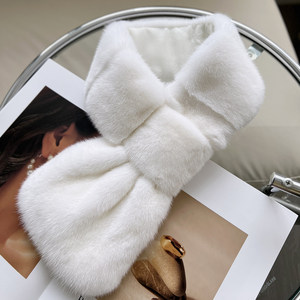 Sciarpa Elegante in Vera Pelliccia di <span class=keywords><strong>Visone</strong></span> Eco-Friendly da Donna, Stola Bianca con Collo Incrociato, Scaldacollo Invernale, Vendita all'Ingrosso per Boutique - Product Image 1