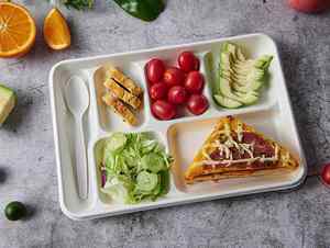 Customizable 10" Greaseproof and Microwavable <b>Disposable</b> Compostable Sugarcane Bagasse Paper Round <b>Plates</b> 10 Inch - Product Image 3