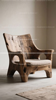 Chaise de salon monoplace de style Wabi-Sabi en bois massif vieilli à partir de bûches Style rétro naturel Textiles en tissu