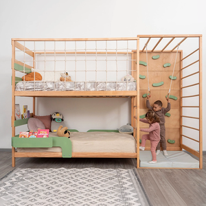 Cama litera doble de madera de lujo verde para niños, con diseño de escalada, para dormitorio moderno infantil - Product Image 5