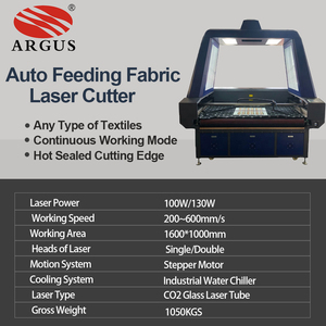 Machine de découpe laser CO2 <span class=keywords><strong>ARGUS</strong></span> à double tête laser 1814 100W avec caméra CCD, système d'alimentation automatique, découpe de tissus, refroidissement par eau, AI/BMP/PLT - Product Image 2
