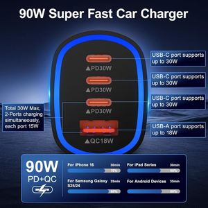 Chargeur de voiture 108W, charge rapide PD QC3.0, 4 ports USB C type C pour utilisation en voiture - Product Image 2