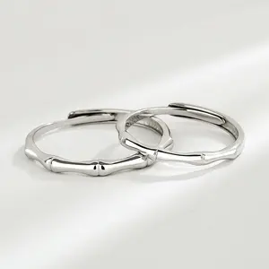 S925 стерлингового серебра древний стиль бамбуковое соединение Пара Кольца простой мужской и женский простой браслет кольцо