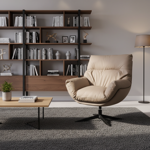 Sillón giratorio de cuero ecológico con relleno de fibra hueca y plumón, silla de ocio moderna para sala de estar, oficina y hotel - Product Image 1