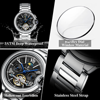 Montre mécanique automatique de luxe Poedagar 1413, étanche, lumineuse, en acier inoxydable, avec tourbillon ajouré pour homme