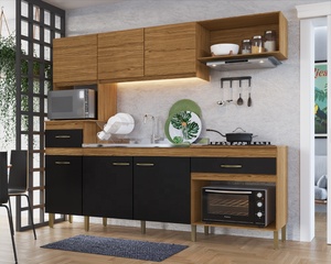 Mueble de Cocina Compacto de Estilo Moderno Decibel DB-CO2624 NP CLARA con 6 Puertas y 2 Cajones, Madera Contrachapada Natural/Negro - Product Image 6