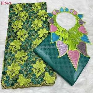 Tissu africain Bazin Riche de haute qualité JF24, tissu sénégalais pour femmes, tissu Bazin Riche en coton avec dentelle - Product Image 3