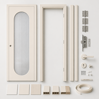 Set Pintu Interior Kaca Beralur Komposit Polimer Modern dengan Kaca Buram, Rangka, dan Perlengkapan Desain Privasi