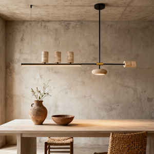 Lampada a Sospensione JACKSUN in Travertino Giallo Retrò, <span class=keywords><strong>Lampadario</strong></span> Lineare Wabi-Sabi per Cucina, Sala Artigianale e Bar - Product Image 1