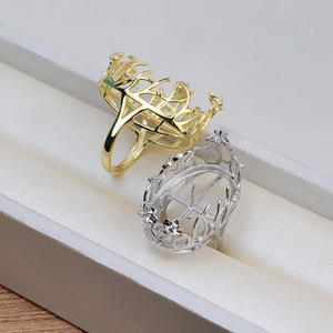 Bague en argent S925 faite à la main, motif floral ajouré, incrustée de dentelle, avec perle baroque, sertie creuse, accessoire DIY 1687 - Product Image 2