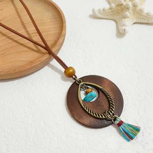 จี้พู่ห้อยแนวเรโทรโบฮีเมียนจี้ใบกลมกลวงออกยาวเครื่องประดับอเนกประสงค์สร้อยคอของผู้หญิง - Product Image 4