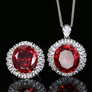 Ensemble de bijoux de mariage vintage en cuivre écologique, zircone cubique rouge ronde taillée 18*20mm, vente en gros - Product Image 3