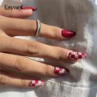 Easywell personnalisé rouge beaux ongles faux ongles avec boîte en acrylique ongles artificiels de luxe à pression faits à la main