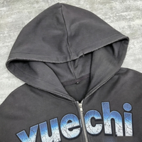 Hoodies en coton surdimensionnés et épais sur mesure, en molleton bouclette, à fermeture éclair, coupe courte, imprimés, effet délavé à l'acide
