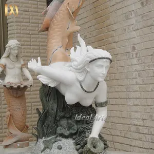 Ideale Kunst moderner Wasser brunnen Innen Custom ized Beige Marmor Garten Meerjungfrau Statue Brunnen