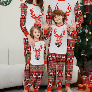 Damen Langarm Weihnachts-Pyjama-Set mit Rentierkopf-Aufdruck, Elastischer Bund, Günstiger Dropshipping - Product Image 1