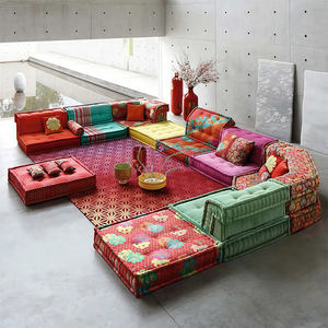 Sofá Modular Extensible de Madera Maciza Tapizado, Estilo Mah Jong, para Sala de Estar, Ajustable, para Apartamento/Villa - Product Image 1