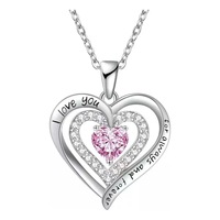 Nuevo collar de diseño original de piedra natal con circón Te amo para siempre Doble amor Diamante Día de San Valentín Colgante en forma de corazón